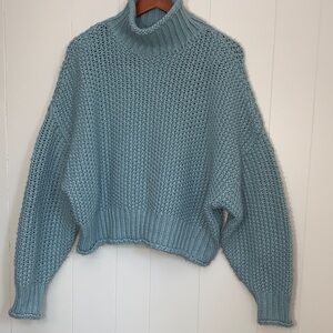 H&M Light Sea Green Knit Turtleneck Sweater Chunky Very Soft Oversized